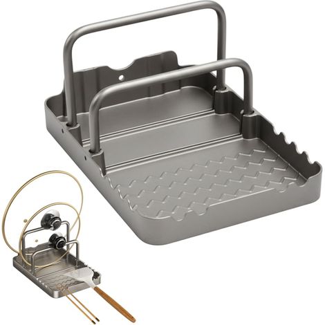Rangement Couvercle de Casseroles, Support de Planche à Découper avec Repose-cuillère, Organiseur de Poêle avec 2 Compartiments, Porte Couvercle Cuisine Antidérapant pour Plaque de Cuisson, Barbecue