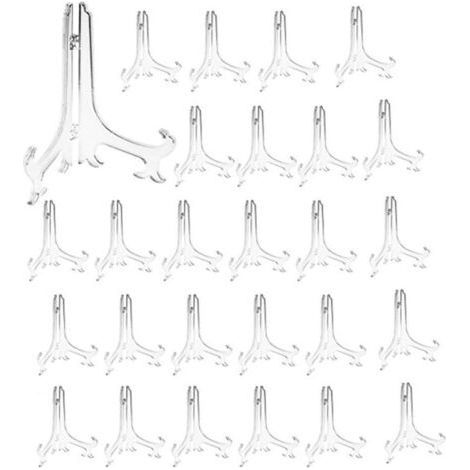 Tellerständer aus Kunststoff – Set mit 24 Staffeleien für Deko, Bilderrahmen und Teller – 12 cm (5 Zoll) Höhe – transparent (1/5)