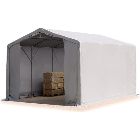 Zelthalle 6x6m Lagerzelt Industriezelt 3m Seitenhöhe PVC Plane 850 N grau 100% wasserdicht Ganzjahreszelt mit Reißverschlusstor