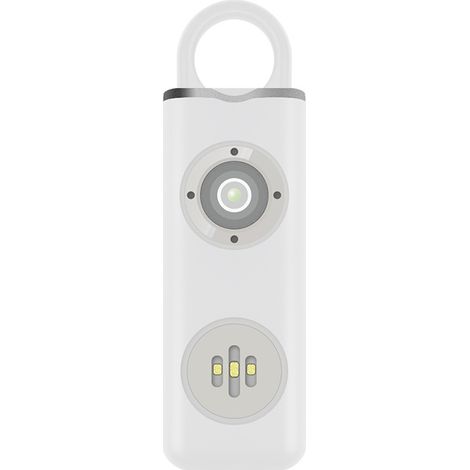 Alarma personal, 2 alarmas de bolsillo recargables, sirena de autodefensa de 130 dB, llavero de seguridad, luz LED intermitente, advertencia de emergencia para personas mayores, mujeres y niños - Blan