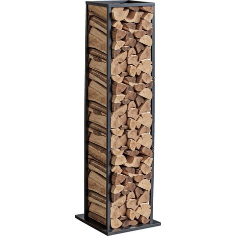 Support à bois de chauffage, 330 x 320 x 1120 mm, range-bûches d'intérieur, capacité de charge 45,4 kg, support de rangement pour bois haut, en acier thermolaqué robuste, pour cheminée, foyer (1/5)
