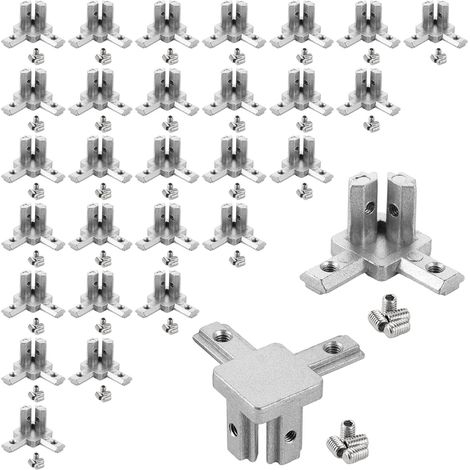 Lot de 30 Raccord de Coin 3 Voies pour Profilé Aluminium 20x20 - Connecteur d'Angle en Alliage de Zinc avec Vis M4 - Support d'Extrusion pour Imprimante 3D et Machine CNC - Argent (1/5)