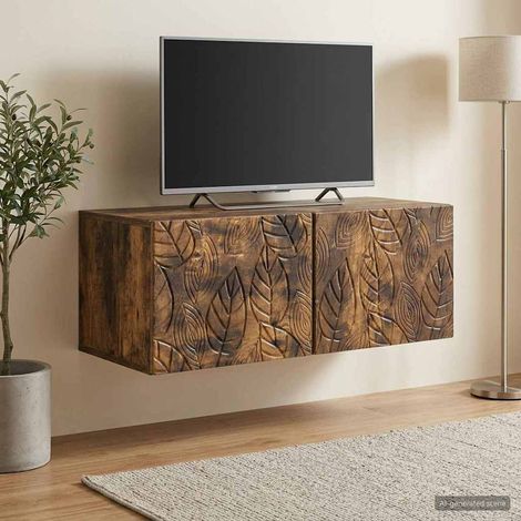 Meuble TV mural 2 portes 98 x 31 x 30 cm en bois d’ingénierie chêne fumé - PANGIVO (1/5)