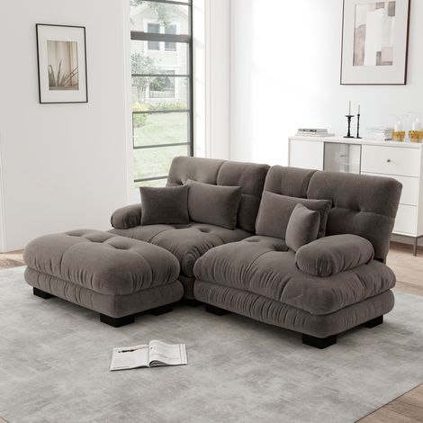 Sofá de esquina modular de chenilla marrón 220 x 145 x 81 cm HAVRYA (1/5)