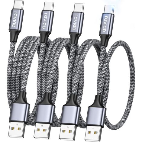 Câble USB Type C, [Lot de 4, 0.5m+1m+2m+3m] USB Cable Type C en Nylon Tressé Chargeur USB C Connecteur pour Samsung Galaxy S10/ S9/Note 10 9,Huawei P30/ P20/ Mate20, Sony Xperia XZ Gris (1/5)