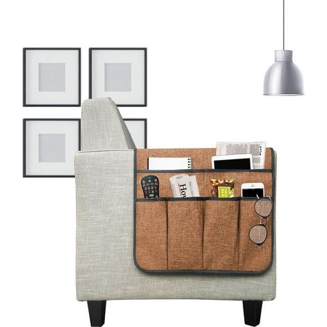 BRAVIX Große Sofa-Organizer-Tasche, rutschfester Halter für TV-Fernbedienung, Aufbewahrungstasche für Sofa-Armlehnen, 50 x 89 cm – Kaffeebraun (1/5)