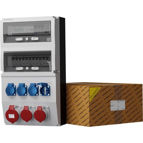 Tableau électrique de chantier avec compteur eXT-S/FI 32 A, 2 x 16 A, 4 x 230 V, prises Schuko et Mennekes, Doktorvolt DV-0809-D (1/3)