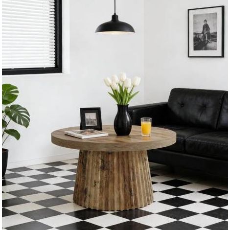 Table basse ronde 80 x 80 x 45 cm marron, plateau MDF, base centrale, MEUBLIV (1/5)