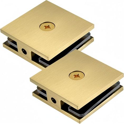 Lot de 2 Pinces de Fixation pour Verre Trempé 8-12 mm, Clip Carré en Laiton Doré, Pour Porte de Douche, Salle de Bain, Séparation (1/5)