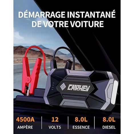 CARHEV Booster Batterie Voiture 4500A, 12V Démarreur de Batterie de Voiture (Jusqu'à 8.0L Essence ou 8.0L Diesel), Booster Batterie Moto, Car Jump Starter avec Pinces Intelligentes et lumière LED (1/4)