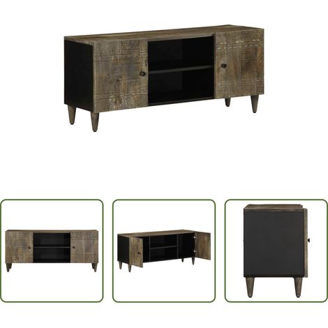 Rangement salon - Meuble TV gris clair 105x33,5x46 cm bois massif de manguier (1/5)