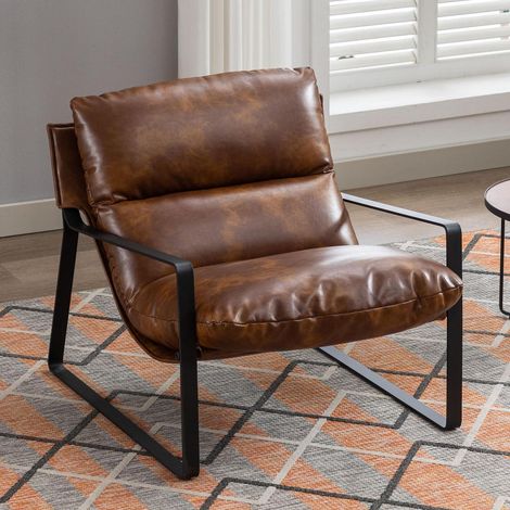 Loungesessel mit Armlehnen, Kunstleder Braun, Metallgestell, modern (1/5)