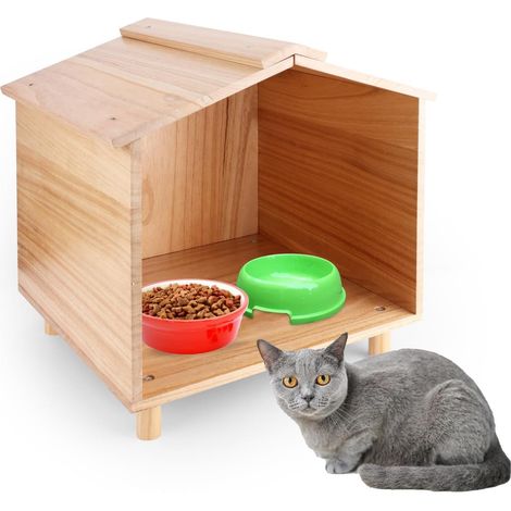 Maison d'Extérieur pour Chat, Salle à Manger Extérieure en Bois pour Chat Maison Étanche pour Chat Station d'alimentation Extérieure pour Chat Chien Oiseaux Lapins (1/5)