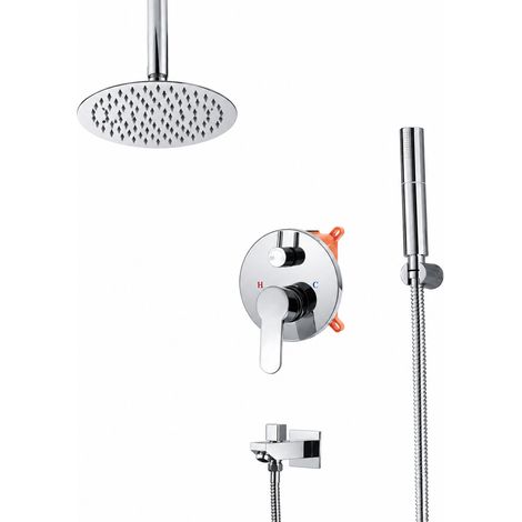 Pommeau Douche Ensemble D rond 8 pouces chromé Chrome avec bras de suspension plafond 70,5 × 43 × 17 cm 6 kg – Livraison gratuite (1/4)