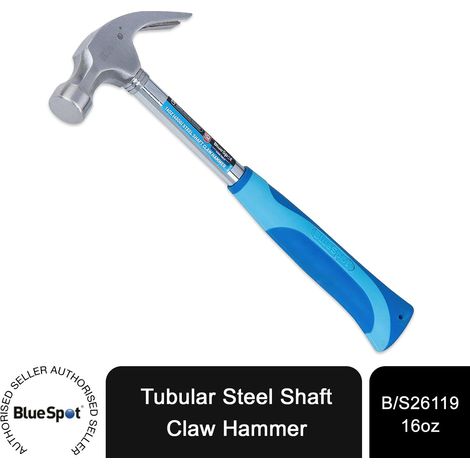 BlueSpot 16oz Claw Hammer Steel Shaft Rubber Grip Handel Hardened Curved Head