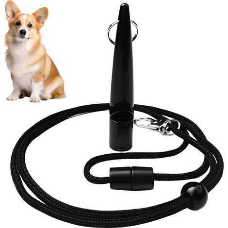 Sifflet pour Chien avec Cordon de Cou, Sifflet d'entraînement, Fréquence Normalisée, Aide à l'éducation pour Chien, Audible et Longue Portée (Noir) (1/5)