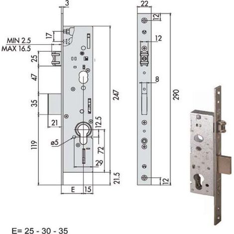 Serrure d'insertion pour montants All 49250-25-0 Cisa