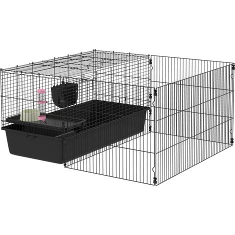 Cage pour petits animaux avec enclos amovible, parc à jeux avec clapier, accessoires inclus, noir (1/5)