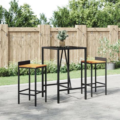 Table de bar et dessus en verre noir 70x70x110 cm poly rotin vidaXL (1/5)