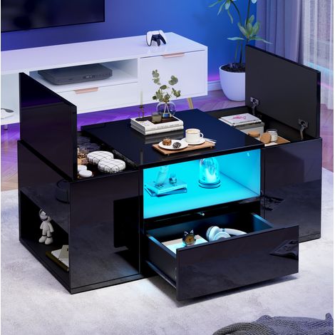 Tavolino da caffè con contenitore 100 x 50 x 40 cm, 1 cassetto, LED, nero HAVRYA (1/5)
