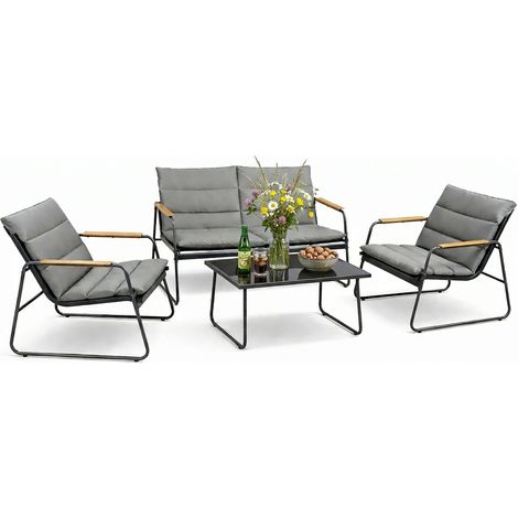 4 unids. conjunto salón muebles de jardín Lexila 76x222x119 - VCM (1/4)