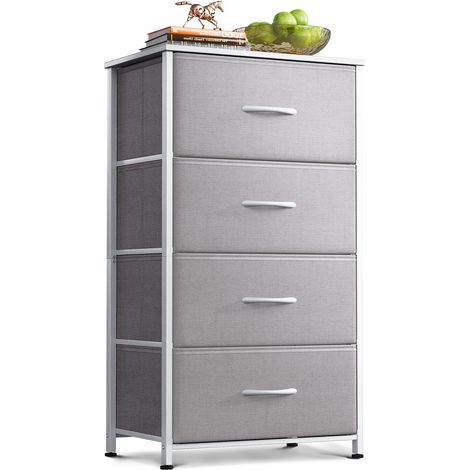 Gris Clair Commode Chambre Adulte, avec 4 Tissu Tiroirs (1/5)