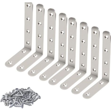 Green Mobility-8 Pcs Equerre Metal Fixation, Support pour Tablette en Verre Support de Coin, Forme en L Support pour Angle, Renfort d'angle de 125mm x 75mm x 20mm Avec 48 vis et 16 Ancres (1/5)