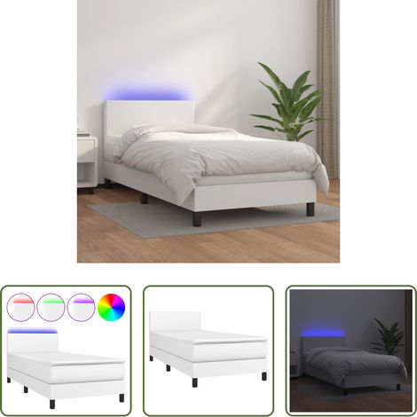 vidaXL LED-Bett -  Boxspringbett mit Matratze & LED Weiß 100x200 cm Kunstleder (1/5)