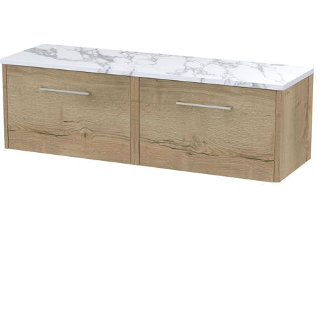 Winshill Contemporary 2 Drawer Wall Hung Vanity Unit with Laminate Worktop, Light Oak, 1200mm