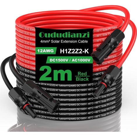 Cable Solaire 4mm2/6mm2, Rallonge Cable Panneau Solaire 1/2/3/5/8/10/12/15/20/30m, Câble Solaire Photovoltaïque 4mm2 pour Panneaux Solaires, Onduleurs