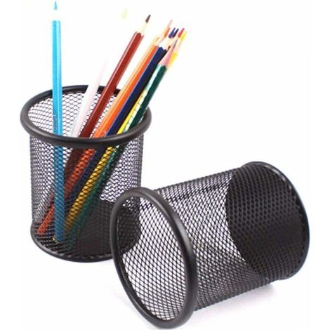 2 porte-stylos ronds, porte-stylos en maille métallique, boîtes de rangement de bureau adaptées aux salles de classe, bureaux et chambres (noir) (1/5)