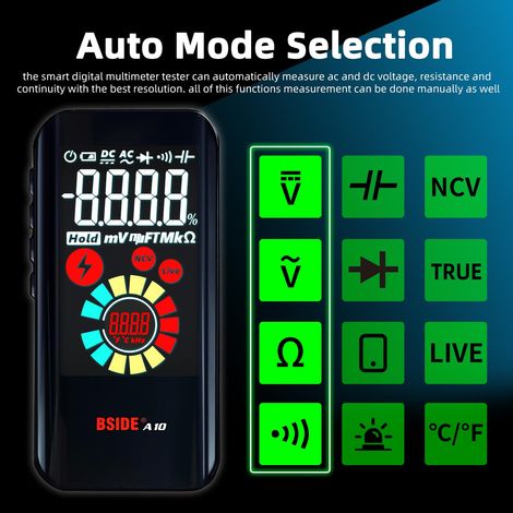 A10 Mini multimetro digitale ricaricabile LCD a colori di grandi dimensioni 6000 conteggi Tester di tensione a gamma automatica Resistenza e continuità Capacità Tester NCV diodo con segnale acustico T (1/4)