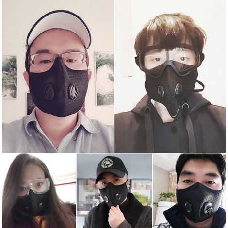 2 masques à charbon actif - masque de sport extérieur - masque cycliste - masque anti-poussière et anti-brouillard avec cartouche - masque 5 couches - respirant, lavable et anti-pollen - brouillard (n (1/4)