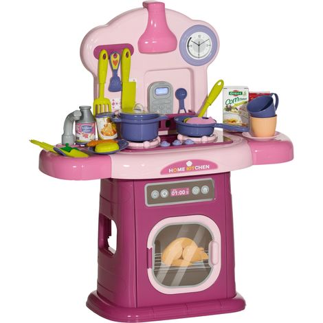Cuisine enfant accessoires 38 PCS jouet d'imitation pour enfant dinette enfant 3-6 ans lumières et sons réalistes rose