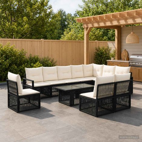 vidaXL Set Divano da Giardino 11 pz Nero e Bianco Crema polyrattan (1/5)