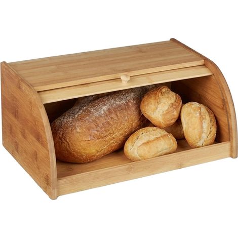 Boîte à Pain HxlxP : 16,5 x 40 x 27,5 cm cuisine en bois de Bambou avec Couvercle Coulissant, nature, Marron (1/5)