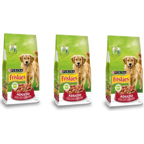 Multipack da 3 pz di purina friskies crocchette con manzo e aggiunta di verdure per cani adulti 7,5 kg cad