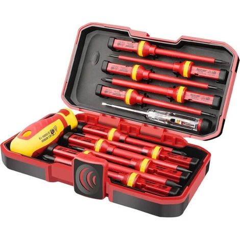 13er Set VDE-V isolierte Schraubendreher Spannung 1000 V Magnetisch Schlitzschraubendreher Torx Werkzeuge (1/4)