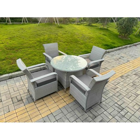 Fimous Rattan Garden Furniture Set with 1 Medium Round Coffee Table & 4 Seater Chairs Light Grey Mixed (1/5)