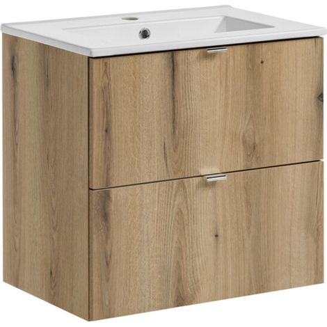 Ensemble meuble salle de bain suspendu 2 tiroirs avec vasque encastrée NOVA OAK 50 cm-Largeur 50 cm