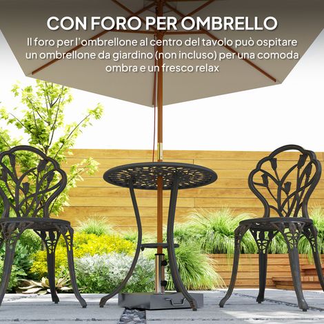 Table Ronde Bronze avec Trou pour Parasol + 2 Chaises d'Extérieur - Set Jardin 3 Pièces Mobilier Terrasse (1/5)