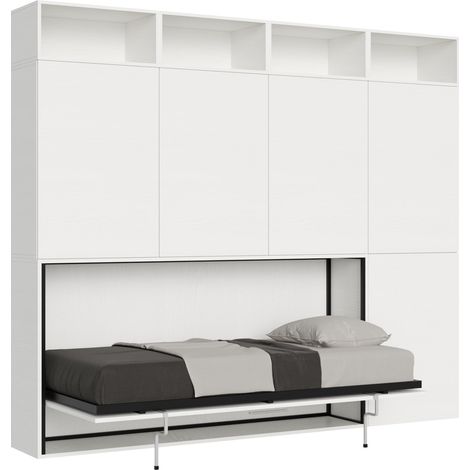 Letto Singolo a Scomparsa Composizione B Kando H226,7 Bianco Frassino con Materasso (1/5)