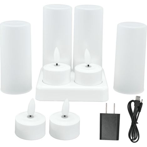 Bougies LED scintillantes sans flamme jaune, lot de veilleuses avec socle de recharge pour fêtes mariages décoration, prise US 100-240V (1/5)