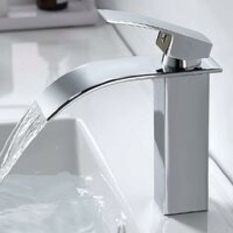 Moderner Wasserfall-Badezimmerhahn, eleganter Design-Wasserfall-Waschbeckenhahn, Messing-Badezimmer-Mischbatterie, heißes und kaltes Wasser verfügbar, Chrom-Wasserfallhahn G 3/8 (1/4)