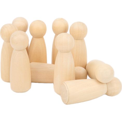 10 Pcs Wooden Peg Doll 75mm 3.0in Safe BurrFree Develop HandsOn Skills DIY Accessories for Decoration(Girls ) (1/5)
