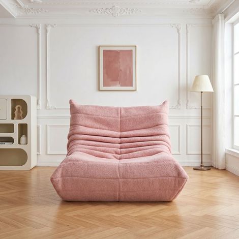 Sofá 1 plaza - POCKETPOP - Terciopelo rosa - Sin montaje - Relax suave (1/5)