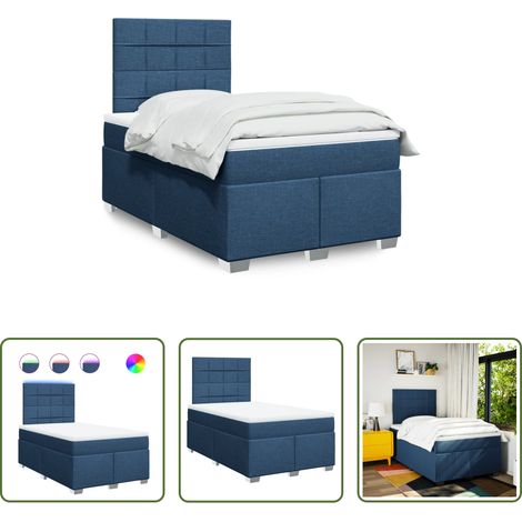 vidaXL LED-Beleuchtung - Boxspringbett mit Matratze Blau 120x200 cm Stoff (1/5)