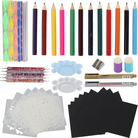 Kit de 50 outils pour peinture mandala à points, un ensemble complet d'outils multifonctionnels, comprenant un ensemble de gabarits pour peinture à points sur roche, adapté aux loisirs créatifs. (1/5)