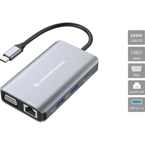 Conceptronic DONN21G station d'accueil Avec fil USB 3.2 Gen 1 (3.1 Gen 1) Type-C Gris