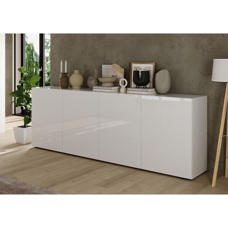 Buffet/bahut moderne 241 cm laqué blanc brillant Janeiro (1/5)